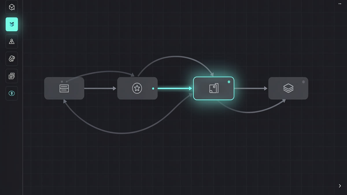 A workflow automation canvas showing two systems connected and staying in sync